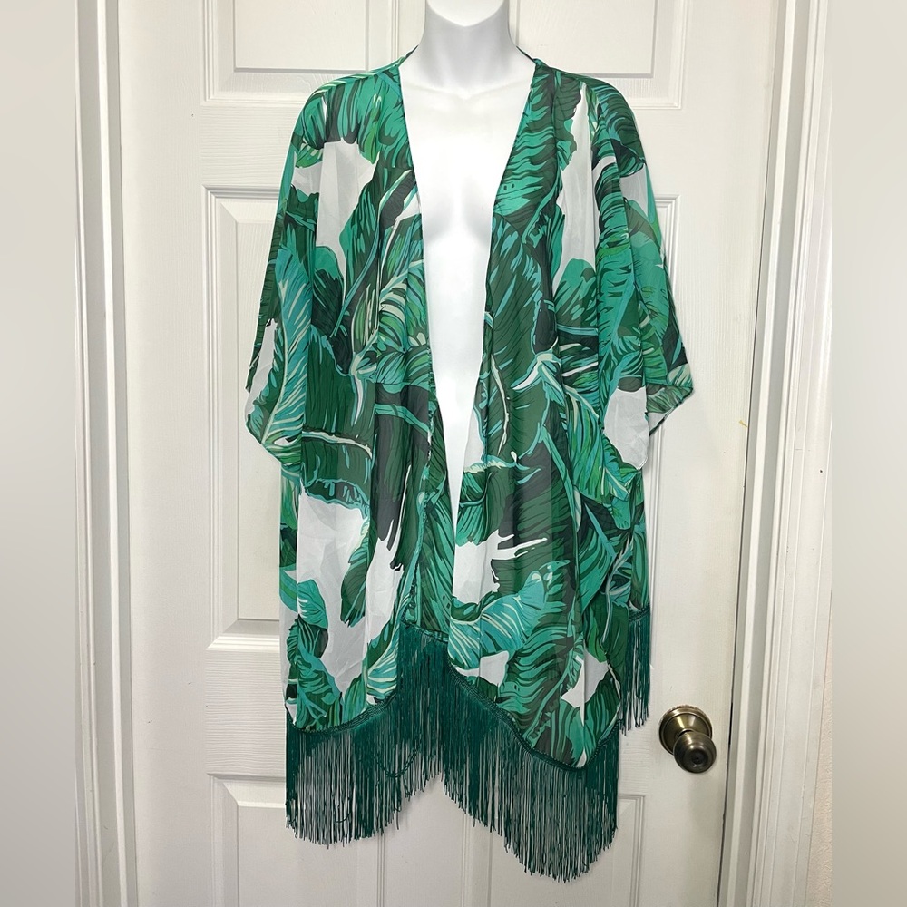 Soul Young Tropical Leaf Print Swimsuit Cover-up W/ Fringe. NWT. One size.
